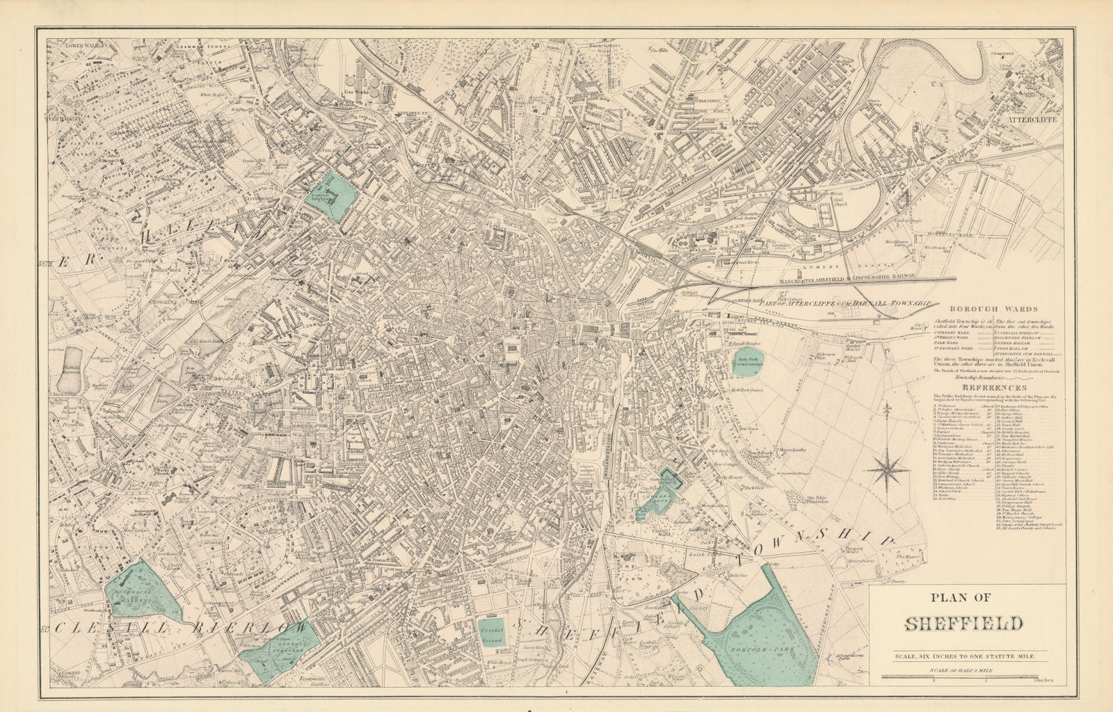 SHEFFIELD antique town city plan by GW BACON Yorkshire 1883 old map
